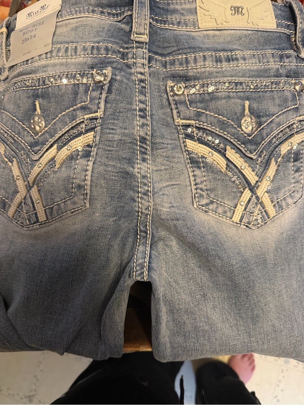 Miss Me Light Blue Sequin Accent Boot Cut Jeans